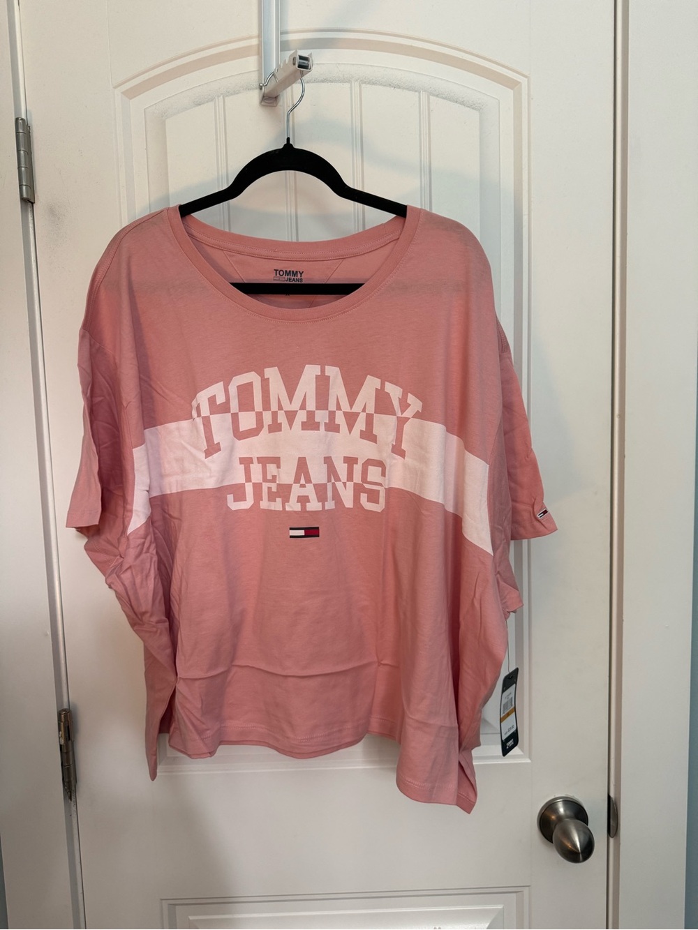 Tommy Hilfiger Pink Logo Sweatshirt Tee with White Stripe